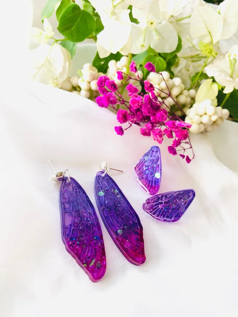 Purple Butterfly Feather Earrings