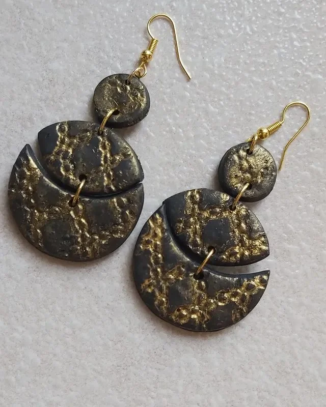 Polymer clay and gold leaf dangle earrings